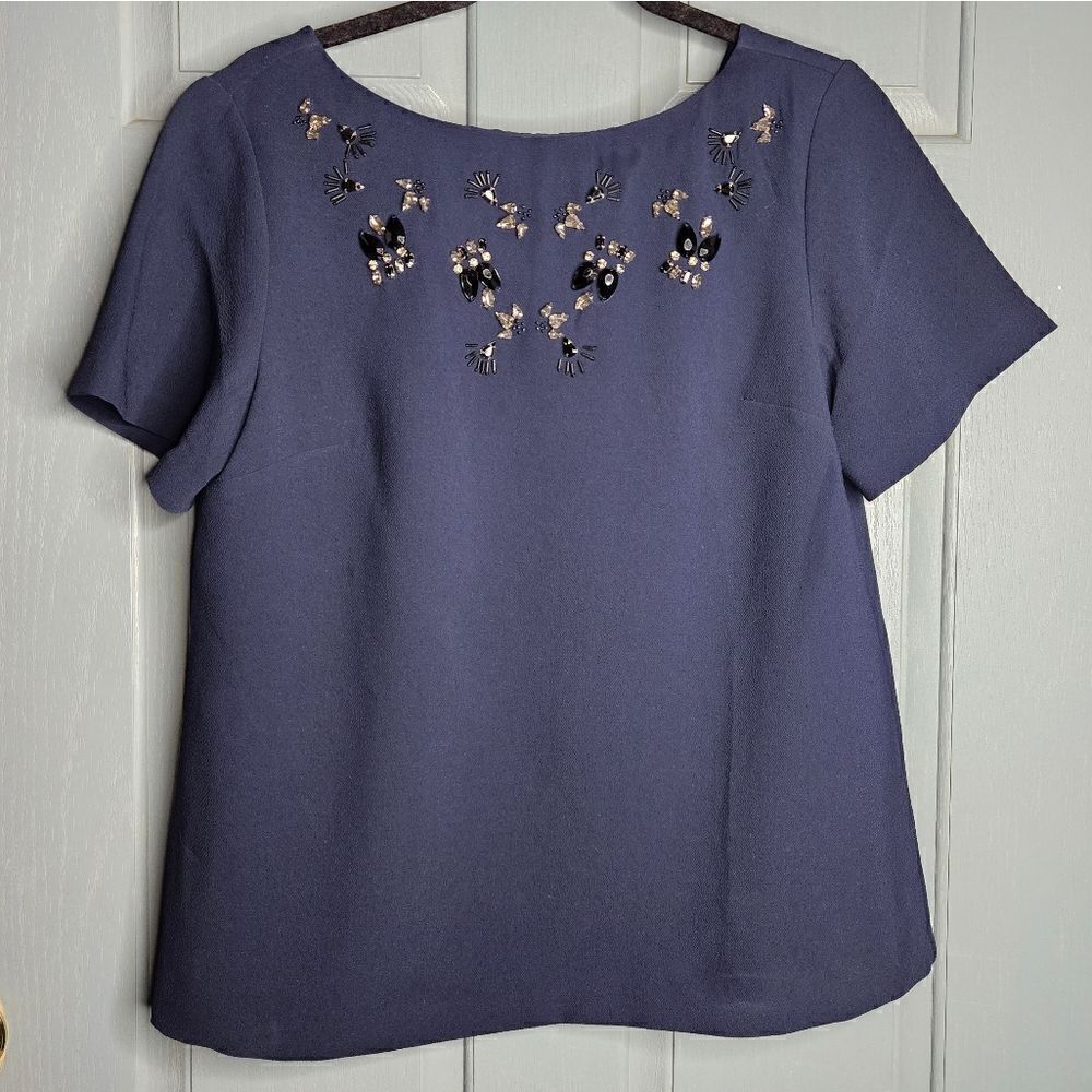 Banana Republic embellished jewelled blouse top, navy, size medium,new with tags